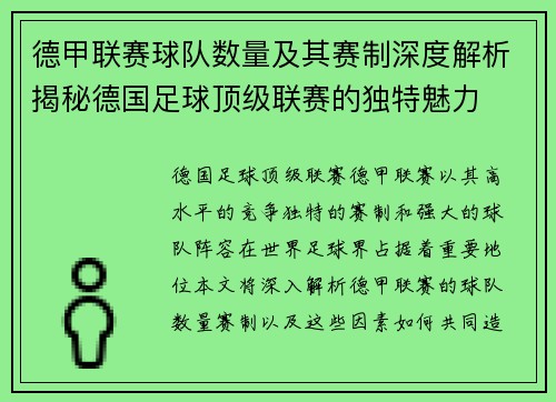 德甲联赛球队数量及其赛制深度解析揭秘德国足球顶级联赛的独特魅力