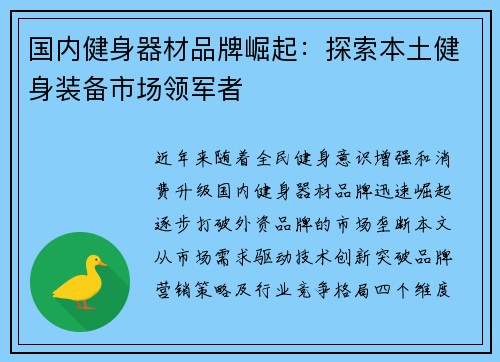 国内健身器材品牌崛起：探索本土健身装备市场领军者